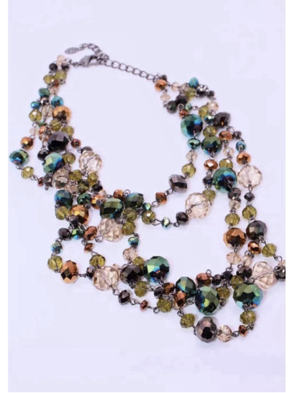 WOMENS BROWN GREEN LAYERED STATEMENT NECKLACE AND EARRINGS ADUSTABLE JEWELRY SET